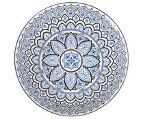 Plato hondo redondo de porcelana con diseño Mandalas en tonos azules, 21,5cm., SANTA CLARA.