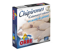 Chipirones (calamares) rellenos en aceite vegetal ORBE lata de 168 g.