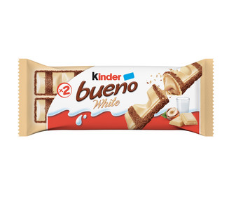 Barra cubierta de chocolate blanco y relleno cremoso KINDER BUENO 39 g. Barra cubierta de chocolate blanco y relleno cremoso KINDER BUENO 39 g.