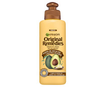 Aceite en crema sin aclarado con aceite de aguacate y manteca de karité para cabello rebelde y difícil de controlar ORIGINAL REMEDIES de Garnier 200 ml.