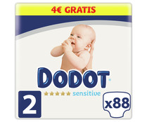 Pañales talla 2 para bebes de 4 a 8 kilogramos DODOT Sensitive 88 uds.