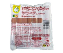 Salchichas cocida de pavo y cerdo tipo Frankfurt y sabor ahumado PRODUCTO ECON&Oacute;MICO ALCAMPO 170 g.