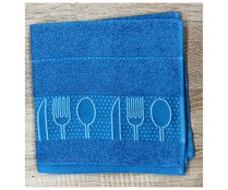 Paño de cocina tejido rizo 100% algodón 360g/m² decorado cenefa tarros color azul PRODUCTO ALCAMPO.