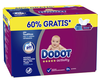 Toallitas húmedas para bebé con aroma refrescante DODOT Activity 486 uds (9 x 56 uds). Toallitas húmedas para bebé con aroma refrescante DODOT Activity 486 uds (9 x 56 uds).