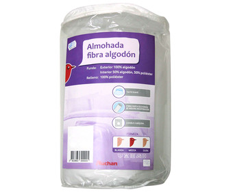 Almohada de fibra hueca siliconada de firmeza media, funda 100% algodón, 90 centímetros PRODUCTO ALCAMPO. Almohada de fibra hueca siliconada de firmeza media, funda 100% algodón, 90 centímetros PRODUCTO ALCAMPO.