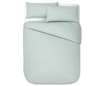 Juego de funda para edredón nórdico de 160-180cm. y 2 fundas de almohada con diseño boho geométrico color verde, percal 100% algodón, ACTUEL.