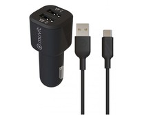 Cargador de coche Usb + cable Tipo C, MUVIT, 2.4A.