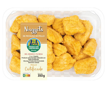 Bandeja de nuggets (trocitos de pechuga de pollo empanada) ALCAMPO PRODUCCIÓN CONTROLADA 350 g.