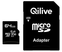 Tarjeta de memoria QILIVE MicroSDHC 64GB, clase 10, para 4K, adaptador SD.