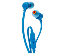 Auriculares tipo intrauditivo JBL T110 con cable, micrófono, color azul.