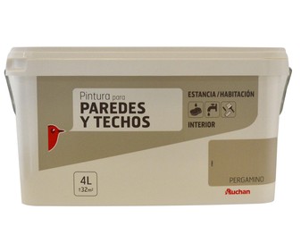 Bote de 4l. de pintura acrílica beige mate para paredes y techos, Pergamino AUCHAN. Bote de 4l. de pintura acrílica beige mate para paredes y techos, Pergamino AUCHAN.