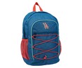 Mochila juvenil Neosport azul jeans y rojo con 1 compartimento, bolsillos laterales y exterior, y gomas de sujección, 30x43x7cm YOUNGS ATTITUDE ALCAMPO.