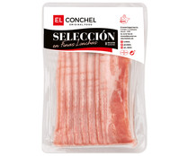 Bacon elaborado sin gluten y cortado en finas lonchas EL CONCHEL Selección 100 g.