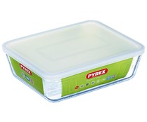 Hermético rectangular de vídrio borosilicato con tapa de plástico, 22x17cm., 1,6l. PYREX.