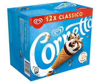 Cono de helado de nata, con trocitos de avellana y cobertura de chocolate CORNETTO de Frigo 12 x 90 ml. Cono de helado de nata, con trocitos de avellana y cobertura de chocolate CORNETTO de Frigo 12 x 90 ml.