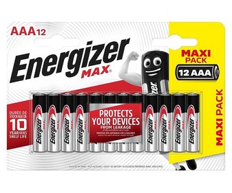 Pack de 12 pilas alcalinas AAA, LR03, 1,5V, ENERGIZER Max. Pack de 12 pilas alcalinas AAA, LR03, 1,5V, ENERGIZER Max.