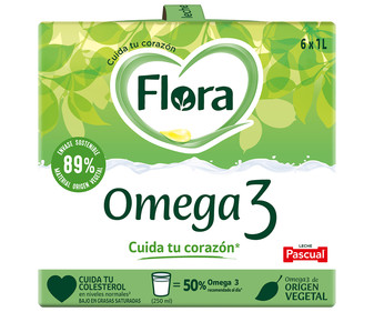 Preparado lacteo desnatado, con Omega 3 de origen vegetal FLORA Omega 3 6 x 1 l. Preparado lacteo desnatado, con Omega 3 de origen vegetal FLORA Omega 3 6 x 1 l.