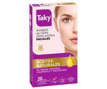 Bandas de cera para la depilación facial, con aceites naturales TAKY 20 uds. Bandas de cera para la depilación facial, con aceites naturales TAKY 20 uds.