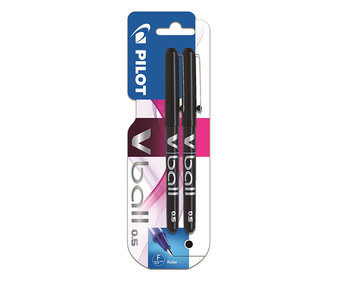 2 bolígrafos tipo roller punta fina y grosor de 0.5mm con tinta líquida negra PILOT V-ball 2. 2 bolígrafos tipo roller punta fina y grosor de 0.5mm con tinta líquida negra PILOT V-ball 2.