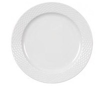 Plato llano de cerámica color blanco con filo diseño trenzado, 27 centímetros de diámetro EFG.