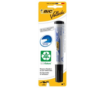 Rotulador para pizarra blanca, con punta gruesa y tinta borrable de color negro BIC Velleda. Rotulador para pizarra blanca, con punta gruesa y tinta borrable de color negro BIC Velleda.