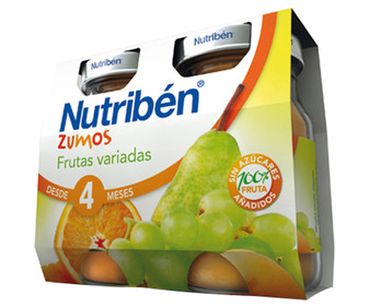 Zumo de fruta (uva, albaricoque, naranja y pera) a partir de 4 meses NUTRIBÉN 2 x 130 ml. Zumo de fruta (uva, albaricoque, naranja y pera) a partir de 4 meses NUTRIBÉN 2 x 130 ml.