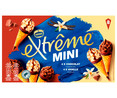 Mini conos de helado de vainilla (4) y chocolate (4) con sirope y trocitos de almendras EXTRÉME de Nestlé 8 x 60 ml.