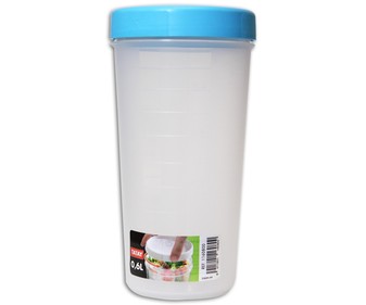 Tupper con tapa de rosca color azul, capacidad de 0.6 litros TATAY.