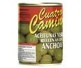Aceitunas verdes varidad Manzanilla finas, rellenas de anchoa CUATRO CAMINOS 120 g.