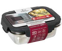Recipiente de acero inox, rectangular, 0,6L, apto para microondas y horno, SANTA CLARA.