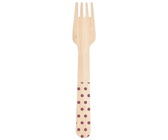 Tenedores desechables de madera con mango decorado con lunares morados, 100% natural, 10 unidades, Green ACTUEL.