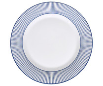 Plato llano redondo de porcelana blanca y decorado azul en el ala, 27cm., Diana SANTA CLARA.