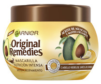 Mascarilla capilar antiencrespamiento con aceite de aguacate y manteca de karité para cabello rebelde ORIGINAL REMEDIES de Garnier 300 ml.