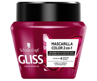 Mascarilla 2 en 1, con filtro UV y nuez de Brasil, para cabello teñido o con mechas GLISS Ultimate color de Schwarkopf 300 ml. Mascarilla 2 en 1, con filtro UV y nuez de Brasil, para cabello teñido o con mechas GLISS Ultimate color de Schwarkopf 300 ml.