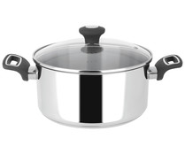 Cacerola de acero inoxidable con tapa de vidrio apta para inducción, 28cm. ACTUEL.