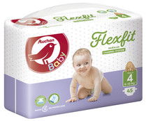 Pañales talla 4 para bebés de 9 a 15 kilogramos ALCAMPO BABY Flexfit 45 uds.