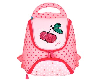 Mochila preescolar diseño de cerezas, color rosa, PRODUCTO ALCAMPO, 24x25x13cm.