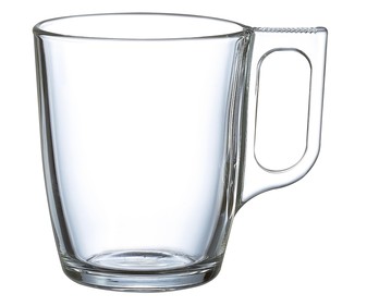 Mug o taza alta con asa, con capacidad de 25 centilitros fabricada en vidrio transparente LUMINARC 1 unidad. Mug o taza alta con asa, con capacidad de 25 centilitros fabricada en vidrio transparente LUMINARC 1 unidad.