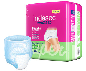 Pants de incontinencia super, talla grande, para perdidas de orina severas INDASEC Discreet 10 uds Pants de incontinencia super, talla grande, para perdidas de orina severas INDASEC Discreet 10 uds