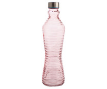 Botella de cristal color rosa con líneas en relieve, tapa metálica de rosca, 1 litro, Line QUID.