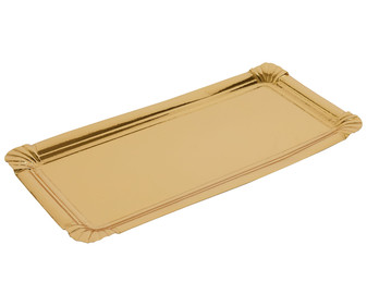 Pack de 3 bandejas desechables de cartón color dorado, 35x16 cm. ACTUEL. Pack de 3 bandejas desechables de cartón color dorado, 35x16 cm. ACTUEL.