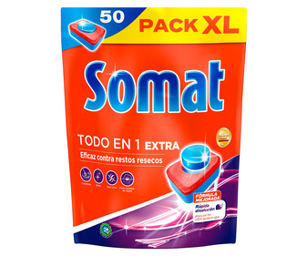 Detergente en pastillas para lavavajillas Todo en 1 SOMAT 50 uds. 910 g. Detergente en pastillas para lavavajillas Todo en 1 SOMAT 50 uds. 910 g.