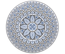 Plato de postre redondo de porcelana con diseño Mandalas en tonos azules, 19cm., SANTA CLARA.