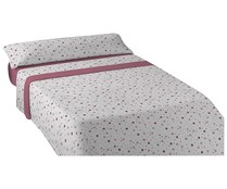 Juego de sábanas tejido microfibra-coralina 240g/m² para cama de 90cm, estampado color rosa KARAMELO HOME.
