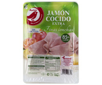 Jamón cocido de categoria extra, cortado en finas lonchas PRODUCTO ALCAMPO 150 g.