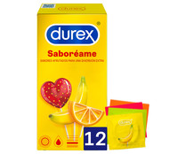 Preservativos lubricados con sabores (fresa, plátano, naranja y manzana) DUREX Saboréame 12 uds.