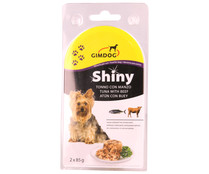 Comida para perro a base de atún con buey SHINY lata de 85 gr, pack de 2 uds.