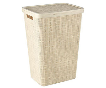 Cesto pongotodo de plástico con tapa, color crema, 58 litros, Jute CURVER. Cesto pongotodo de plástico con tapa, color crema, 58 litros, Jute CURVER.