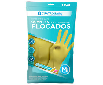 Guantes flocados de latex 100% natural talla M (7-8) CUATROGASA 2 uds. Guantes flocados de latex 100% natural talla M (7-8) CUATROGASA 2 uds.