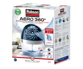 Rubson Aero 360º deshumidificador recargable sin cable absorbe humedad previene la condensación y los malos olores antihum 360°. incluye 1 recambio. henkel 360